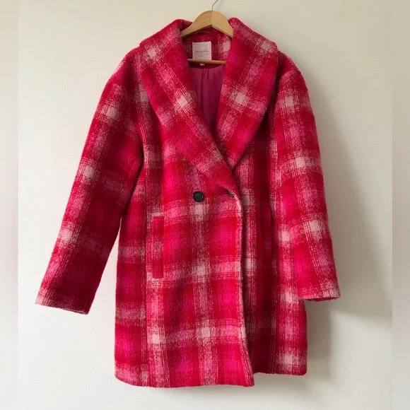 Avec Les Filles Pink Plaid Blazer Coat Maximalist Cozy Winter Anthropologie - Picture 3 of 11